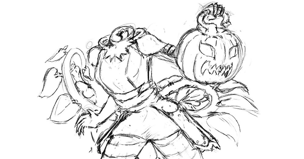 A dullahan holding her pumpkin head and sporting a pumpkin vine tail #halloween