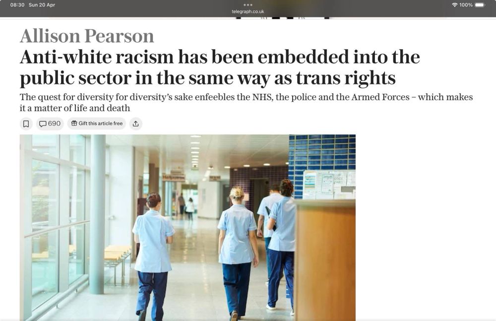 Allison Pearson

Headline.

“anti-white racism has been embedded into the public sector in the same way as trans rights”