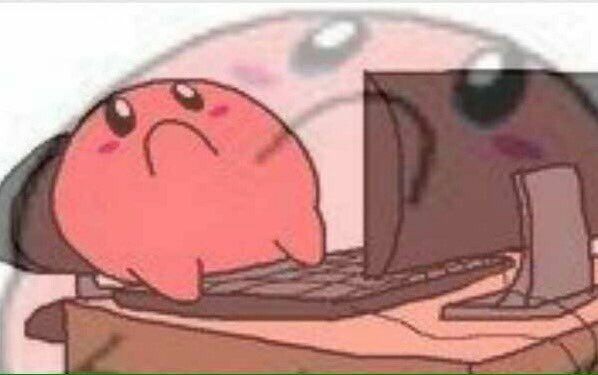 An upset kirby at a computer