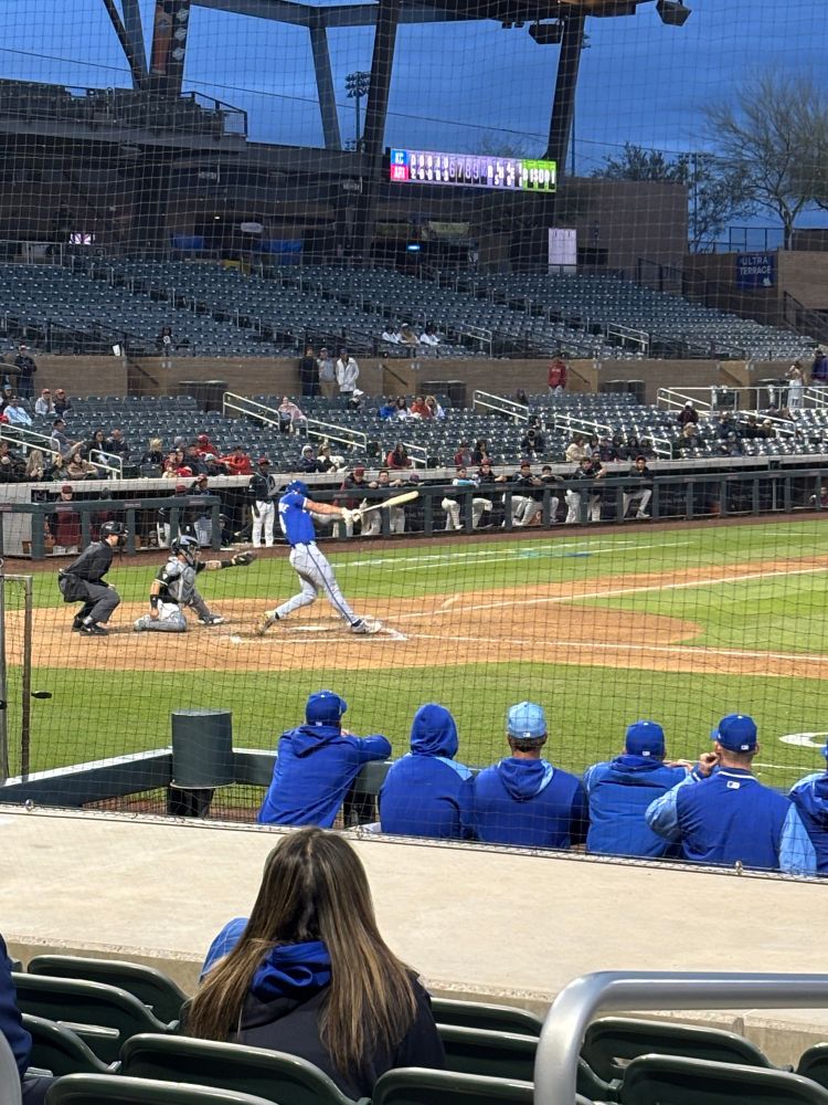 Jac Caglianone takes a swing for the Royals prospects team during the 2025 Spring Breakout game at Salt River Field at Talking Stick. 