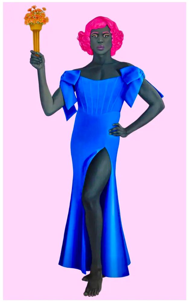 Amy Sherald’s painting of Lady Liberty that is a Black trans woman. 