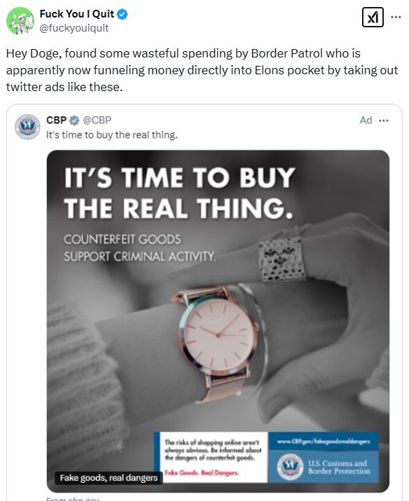 A Customs and Border Protection ad shown to a user on Twitter/X.