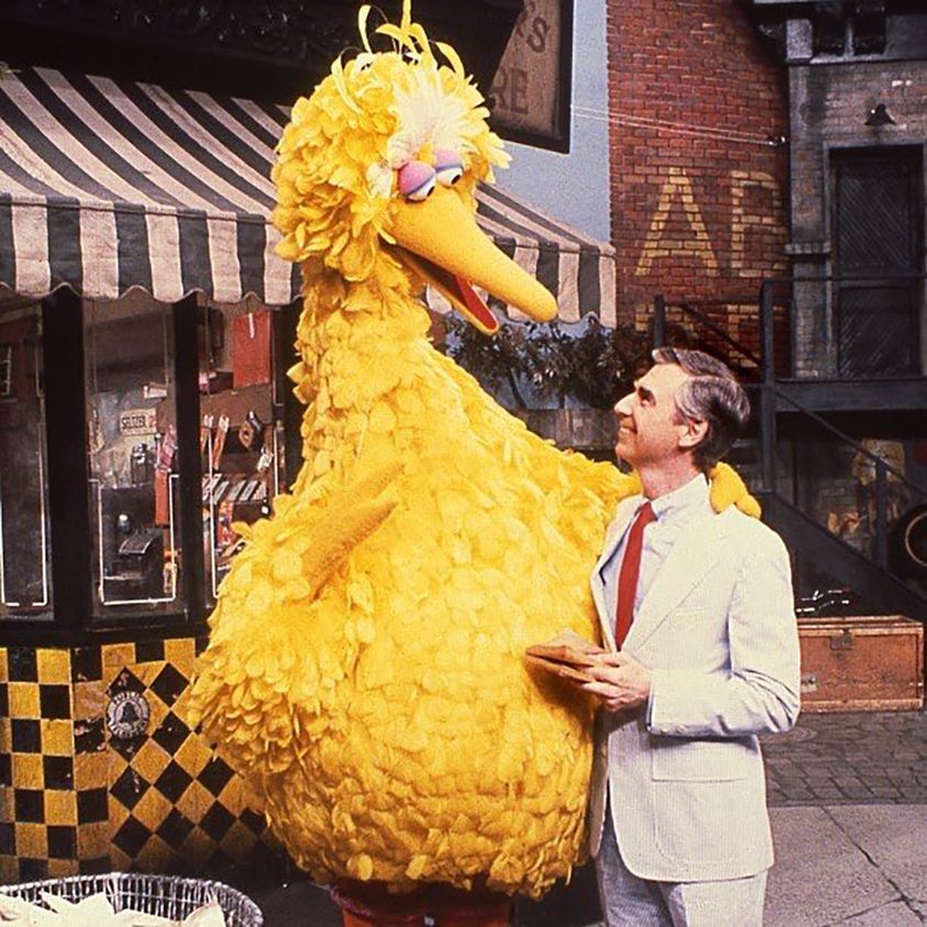 Mister Rogers and Big Bird on the set of Sesame Street. Photo courtesy: Muppet History.