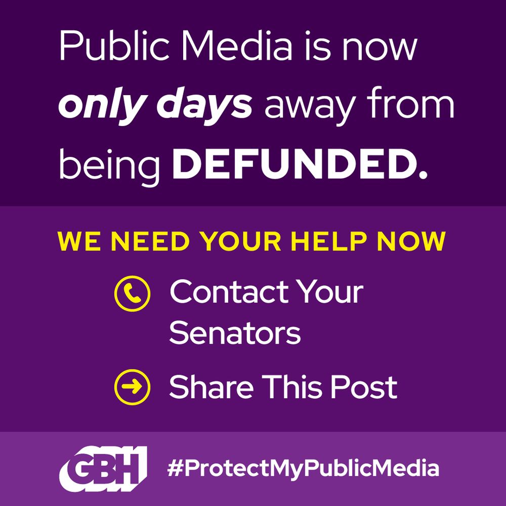 Public Media is now only days away from being defunded. We need your help now. 1) Contact Your Senators 2) Share This Post