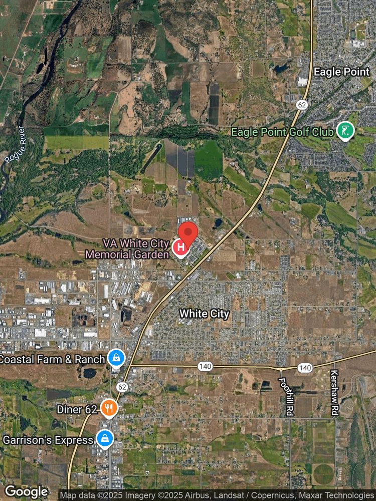 Google map image with center point at 8495 HIGHWAY 62, STE 203, WHITE CITY, OR.