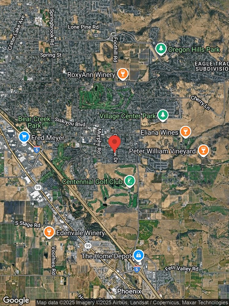 Google map image with center point at 872 GOLF VIEW DR, MEDFORD, OR.