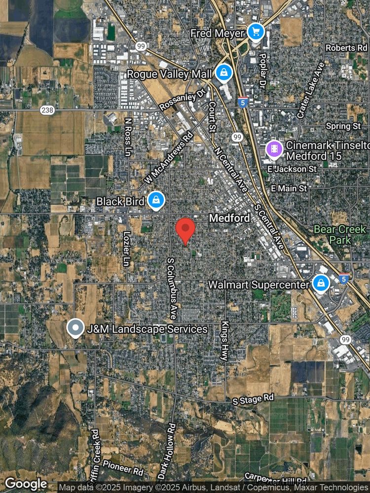 Google map image with center point at 501 PLUM ST, MEDFORD, OR.