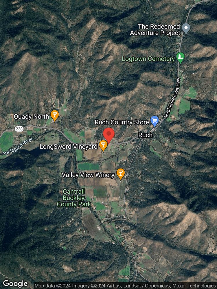 Google map image with center point at HIGHWAY 238, JACKSONVILLE, OR.