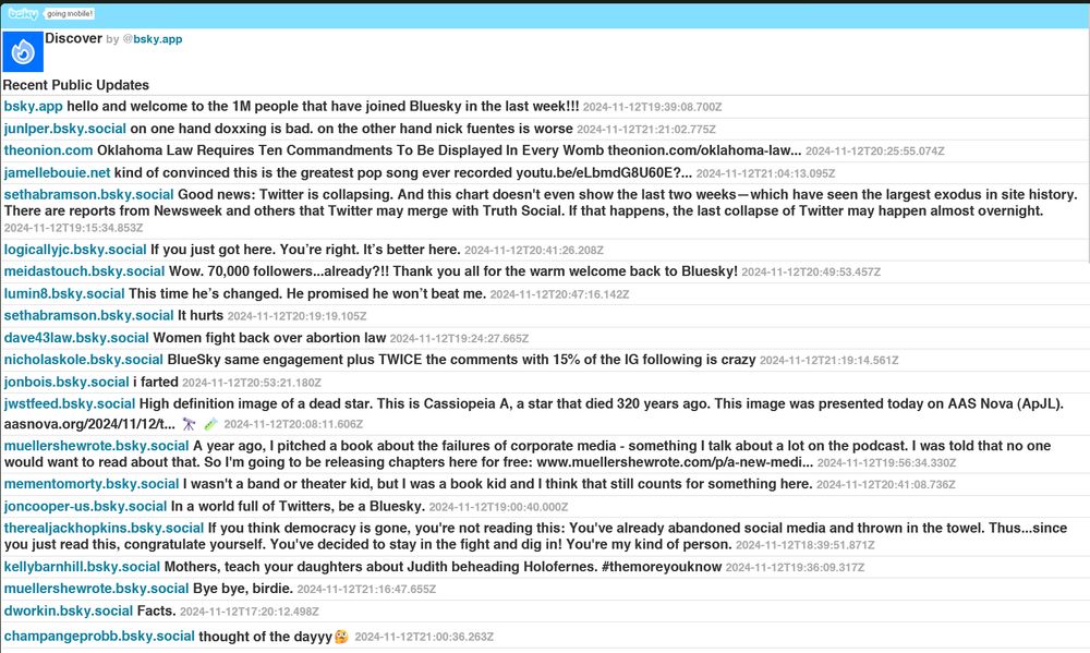 Discover feed shown on Skittr's mobile layout.