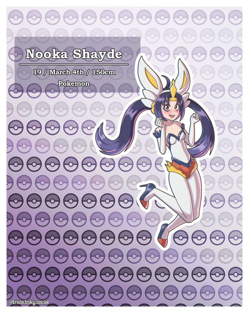 Nooka in a Cinderace themed bunnysuit. She'll be relevant again when the remakes come around, but I do have a new unova OC in mind I've been meaning to design...
