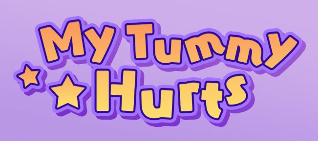 A logo in the style of a VTuber logo that says "My Tummy Hurts"