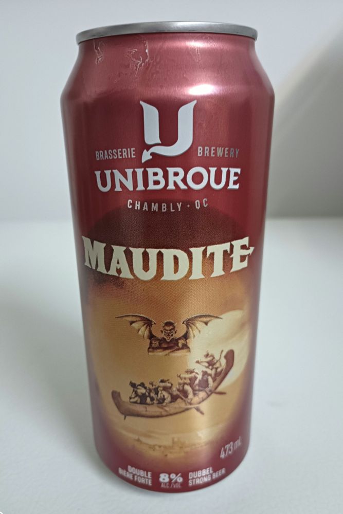 Une cannette de bière Maudite par Unibroue
A can of Maudite beer by Unibroue