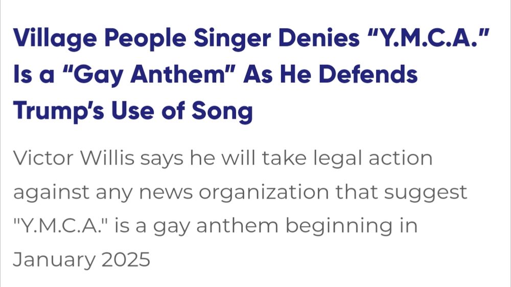 Headline of an article that says "village People singer denies YMCA is a gay anthem" 