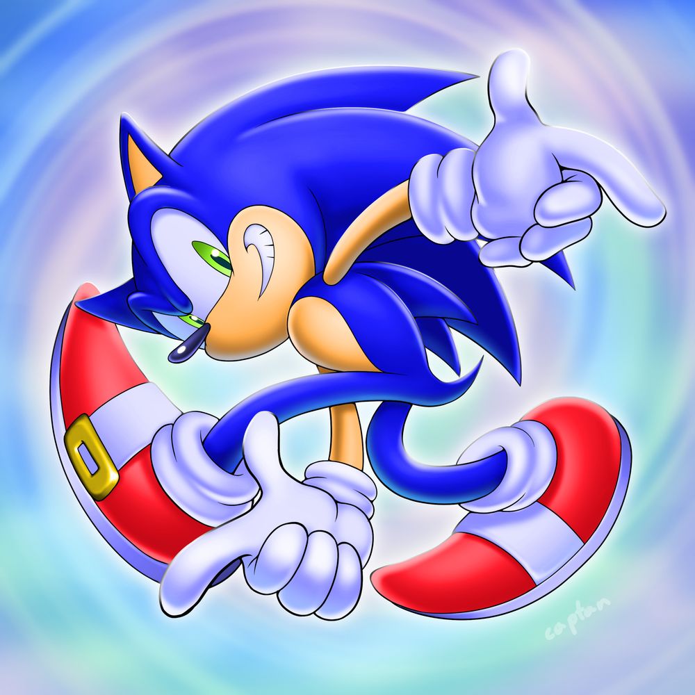 An illustration of the Sonic Adventure boxart.