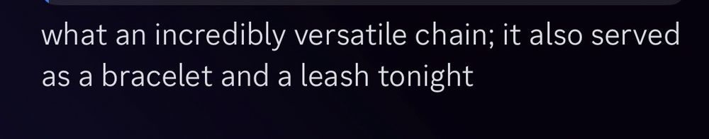 what an incredibly versatile chain; it also served as a bracelet and a leash tonight