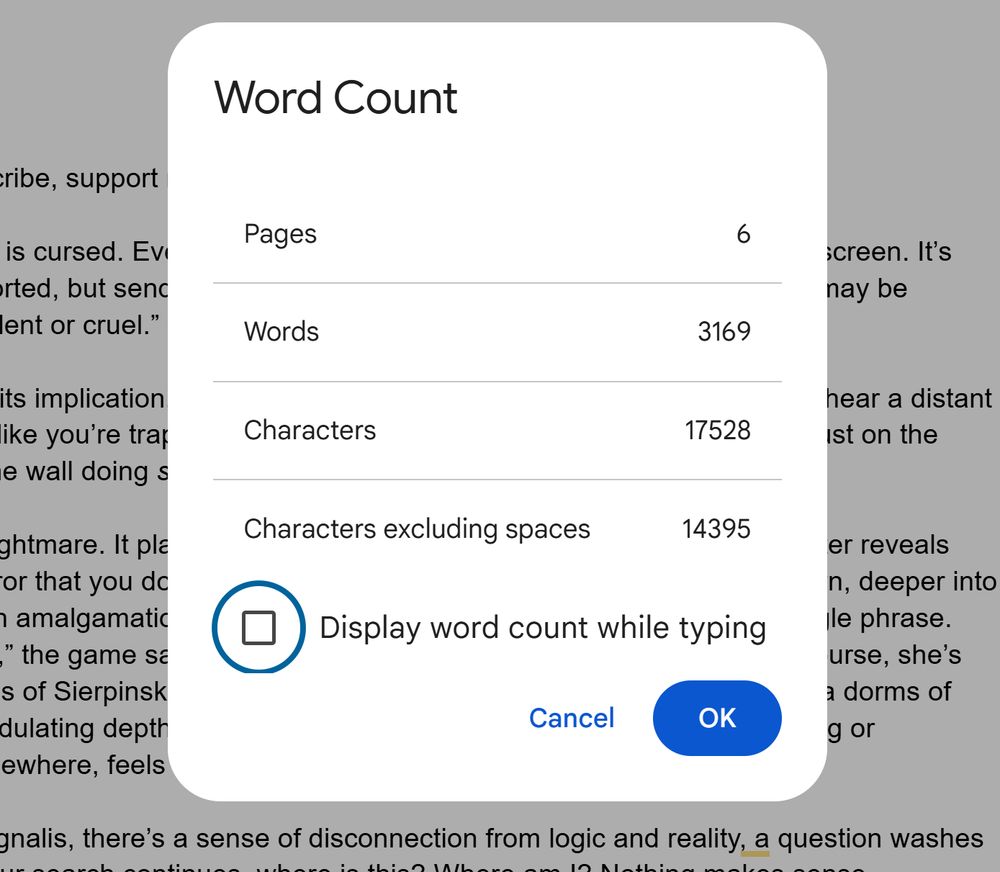 A screenshot of a Google Doc that says the document is 3169 words