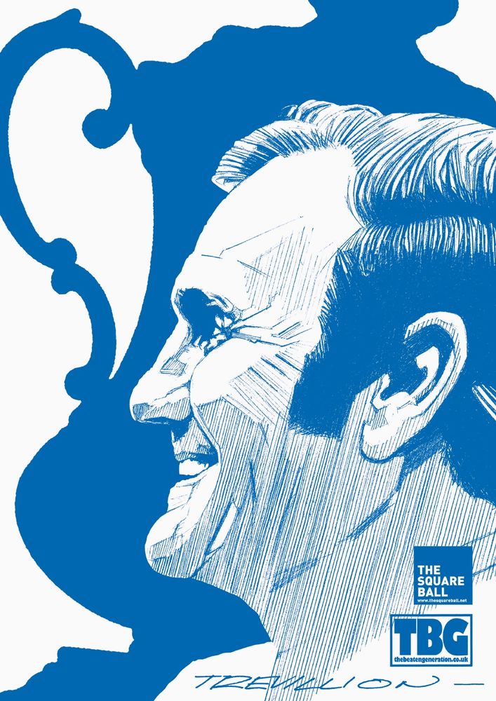 Paul Trevillion's drawing of legendary Leeds United manager Don Revie superimposed onto a silhouette of the FA Cup.