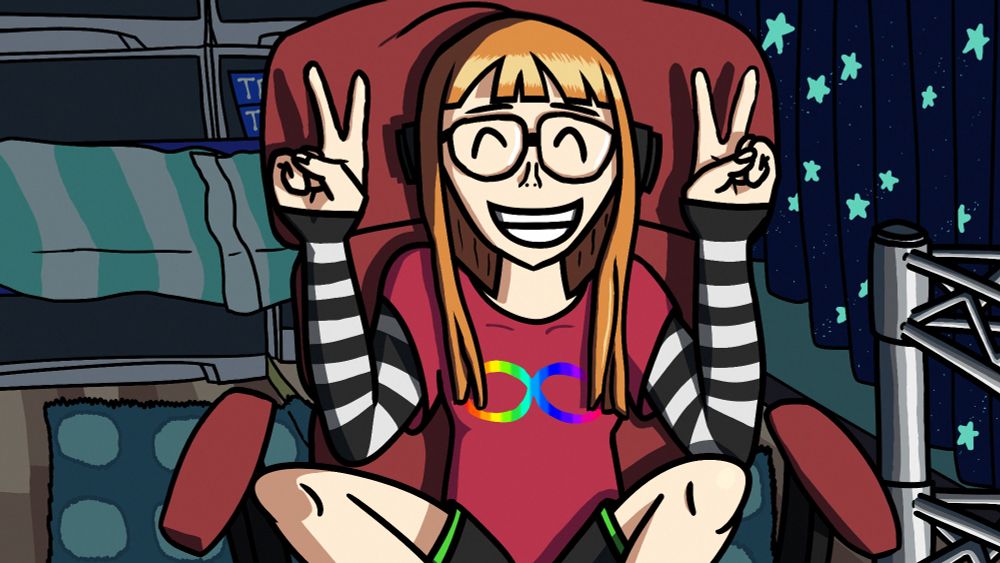 Futaba Sakura from Persona 5 wearing an Autism Acceptance Month shirt.