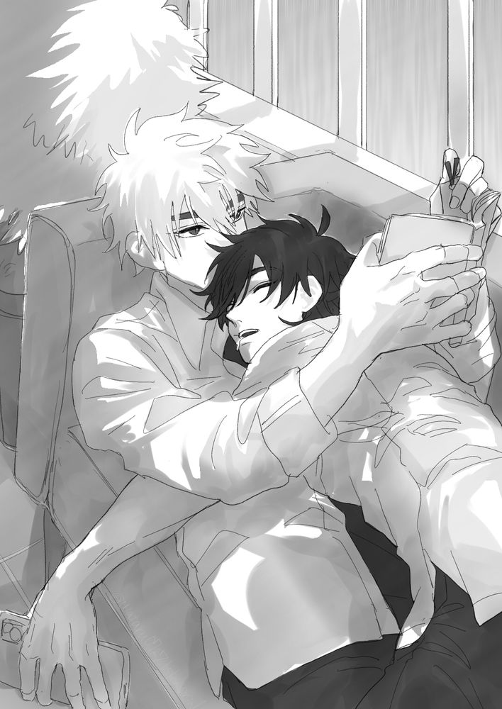 時光代理人（时光代理人）の程小時（程小时|Cheng Xiaoshi）が陸光（陆光|Lu Guang）を枕にソファーで昼寝しているイラスト