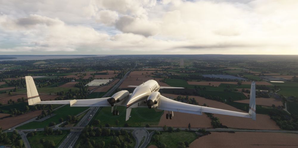 Screenshot of the Beechcraft Starship coming into land on Microsoft Flight Simulator