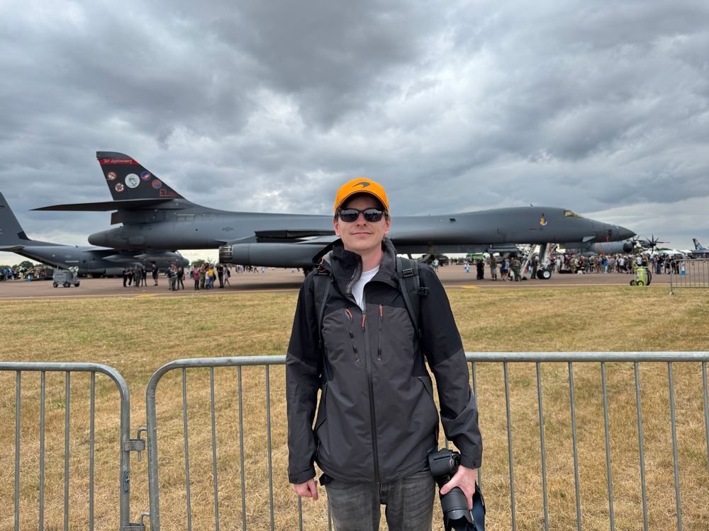 Selfie in front of a B-1 Bomber on the ground at RAF Fairford for the Royal International Air Tattoo 