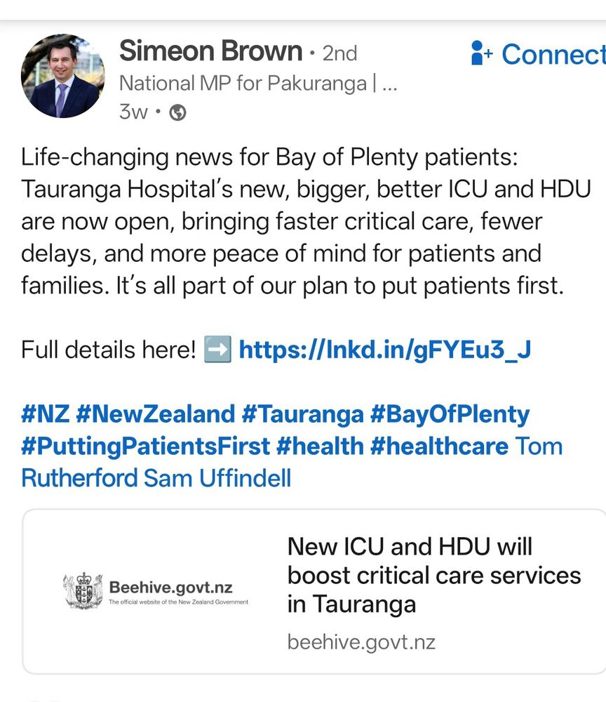 The Minister if Health announcing the new ICU beds opening at Tauranga Hospital