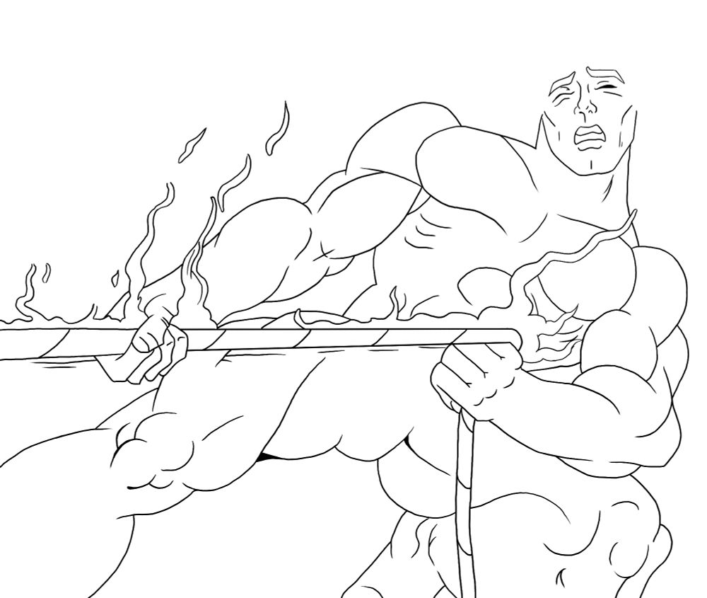 Meme template of He-Man, pulling a smoking or burning rope