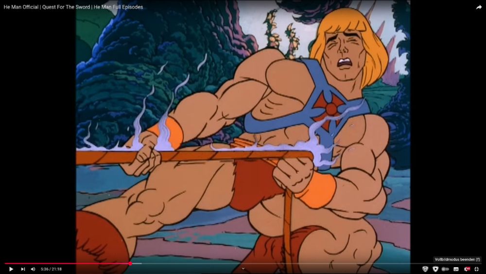 Funny screenshot of He-Man, pulling a rope