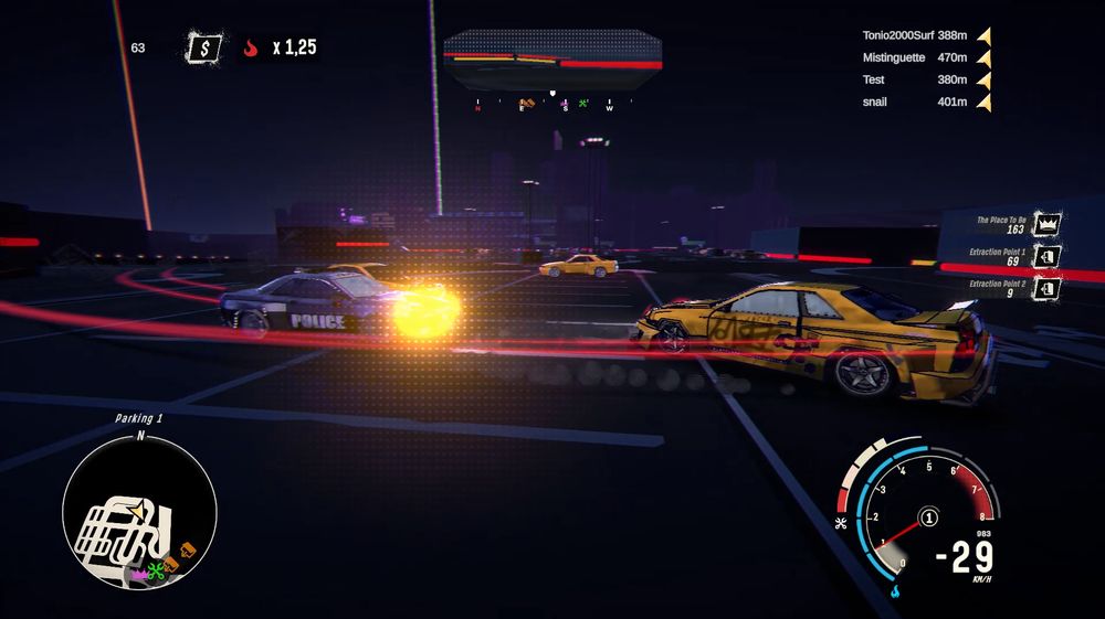 Cop and outlaw cars drifting