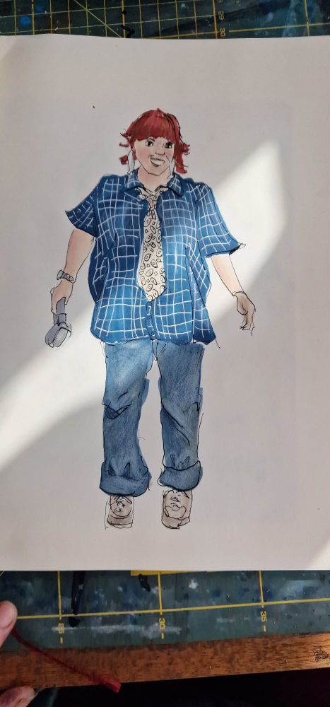 Person in ink and alcohol marker and gel pen