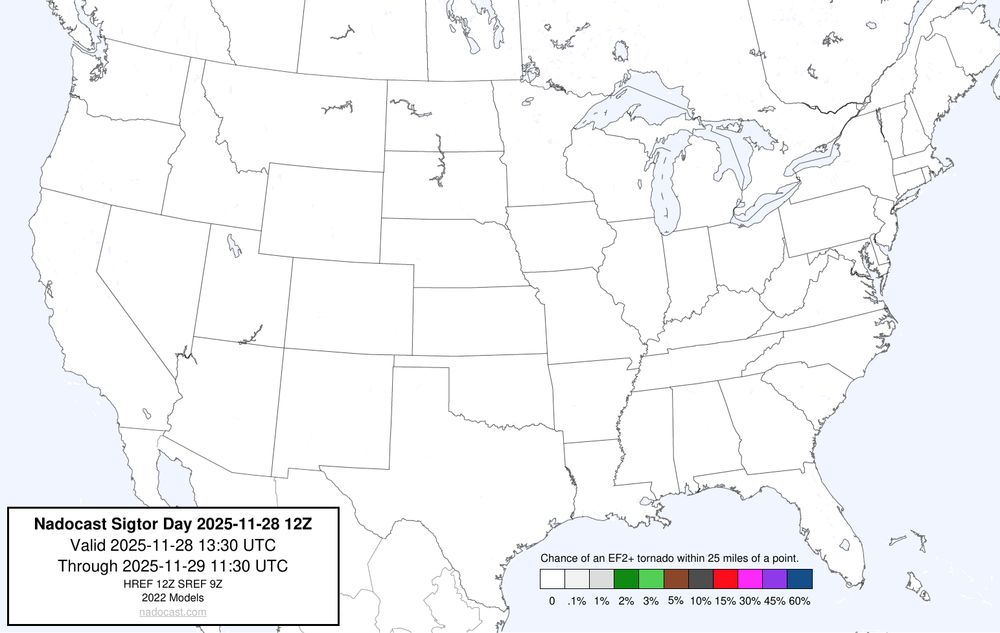 NADOCast tornado probability forecast for run 20251128_t12z. Image: nadocast_2022_models_conus_sig_tornado_20251128_t12z_f02-23.png.