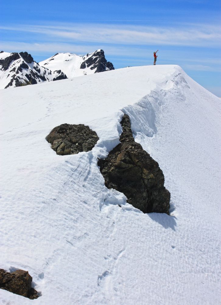 Enjoying a cold one on top of the mountain.