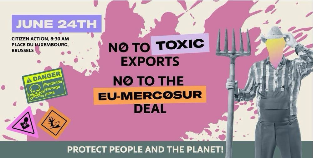 Le 24 juin 2025, partout en Belgique, on se mobilise contre le traité de libre-échange UE-MERCOSUR !   À Bruxelles, une action visuelle, percutante et collective aura lieu : fruits contaminés, faux lobbies, cocktails toxiques et prises de parole pour dénoncer un accord qui sacrifie l’agriculture durable, la santé et les droits sociaux.  📍 Rendez-vous le 24 juin à 8h30, Place du Luxembourg.  👉Plus d'infos : https://www.cncd.be/Non-a-l-accord-UE-Mercosur-non-aux  #JeDisStopUEMercosur  #StopUEMercosur #StopEUMercosur 