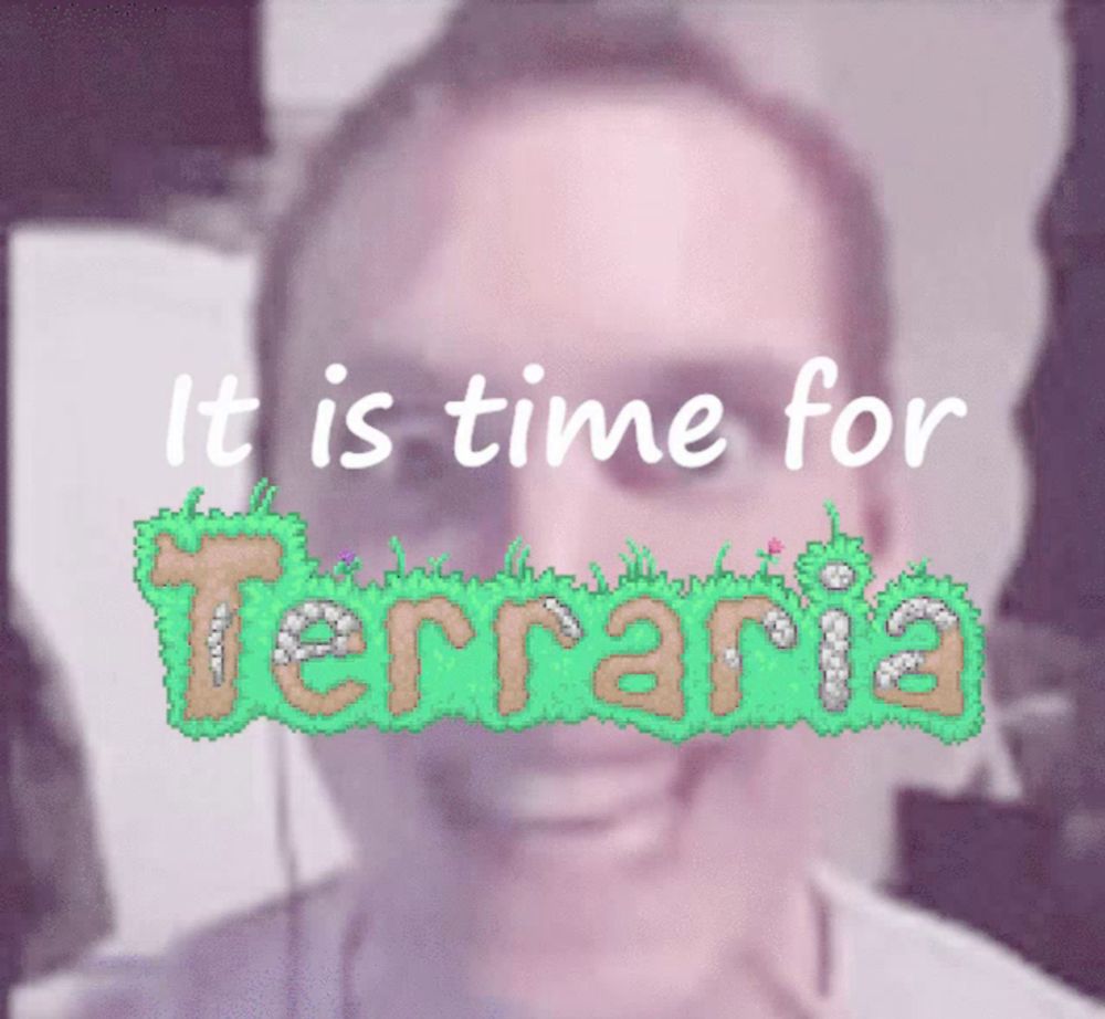 a picture of a man with the words " it is time for terraria "