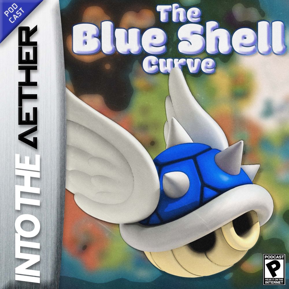 Episode Art: A GBA style box with an image of a winged blue shell over a blurred map of the world from Mario Kart World