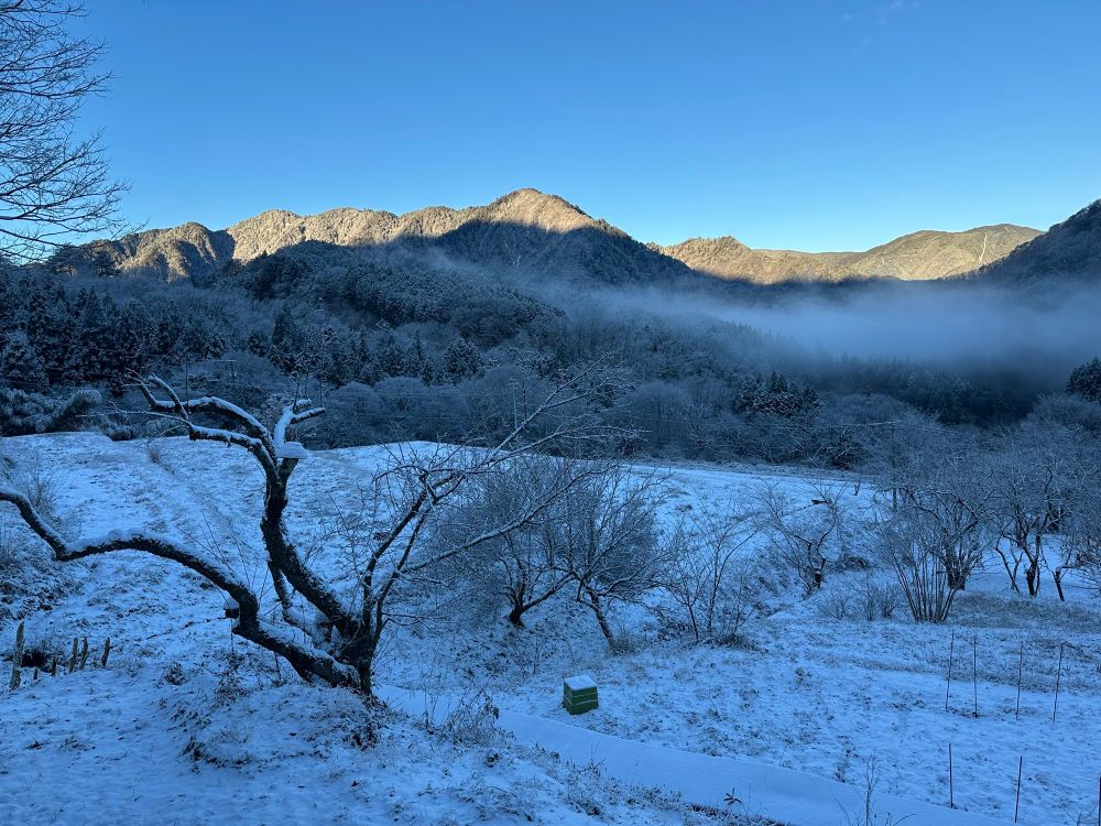 A snowy mountain vista in Nagiso