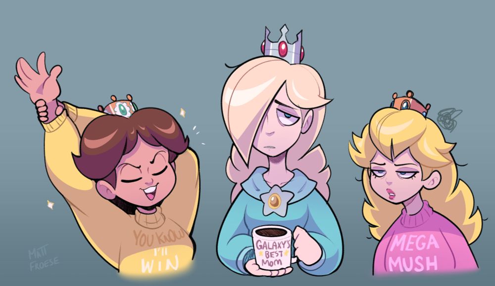 Lineup of Daisy, Rosalina and Peach first thing in the morning