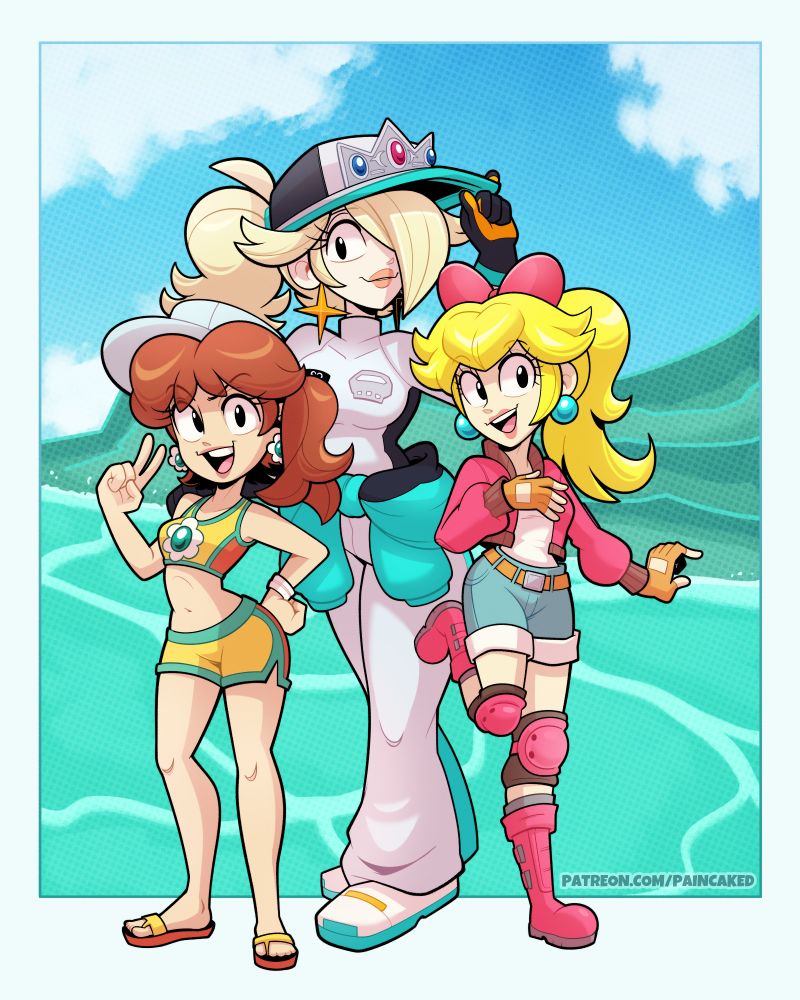 Princess Peach, Daisy and Rosalina hanging out in some of their new fits #mariokartworld #peach #daisy #rosalina