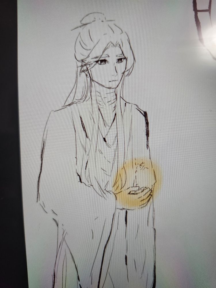 Sketch of Xie Lian holding a ball of light
