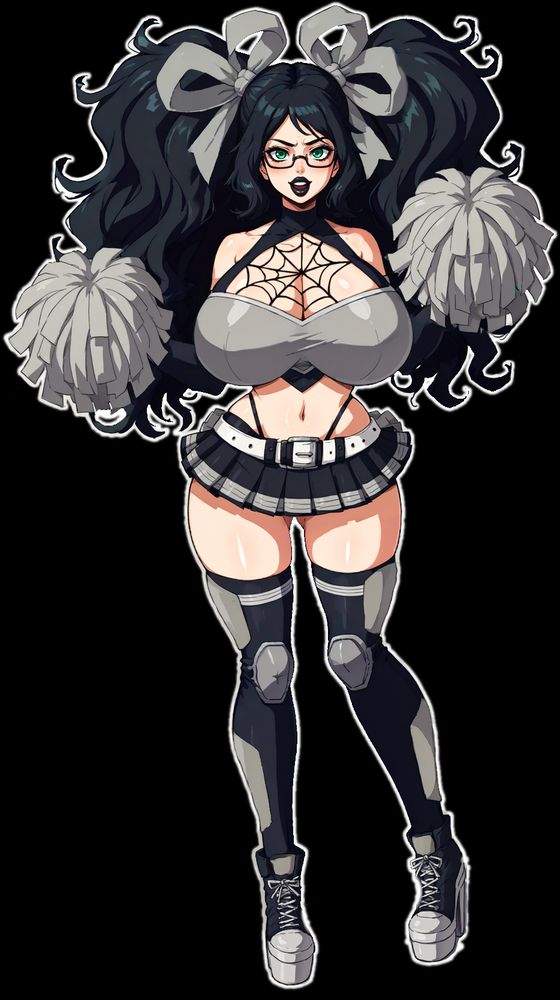 Skiiter/Taylor, transformed into a busty fetish cheerleader.