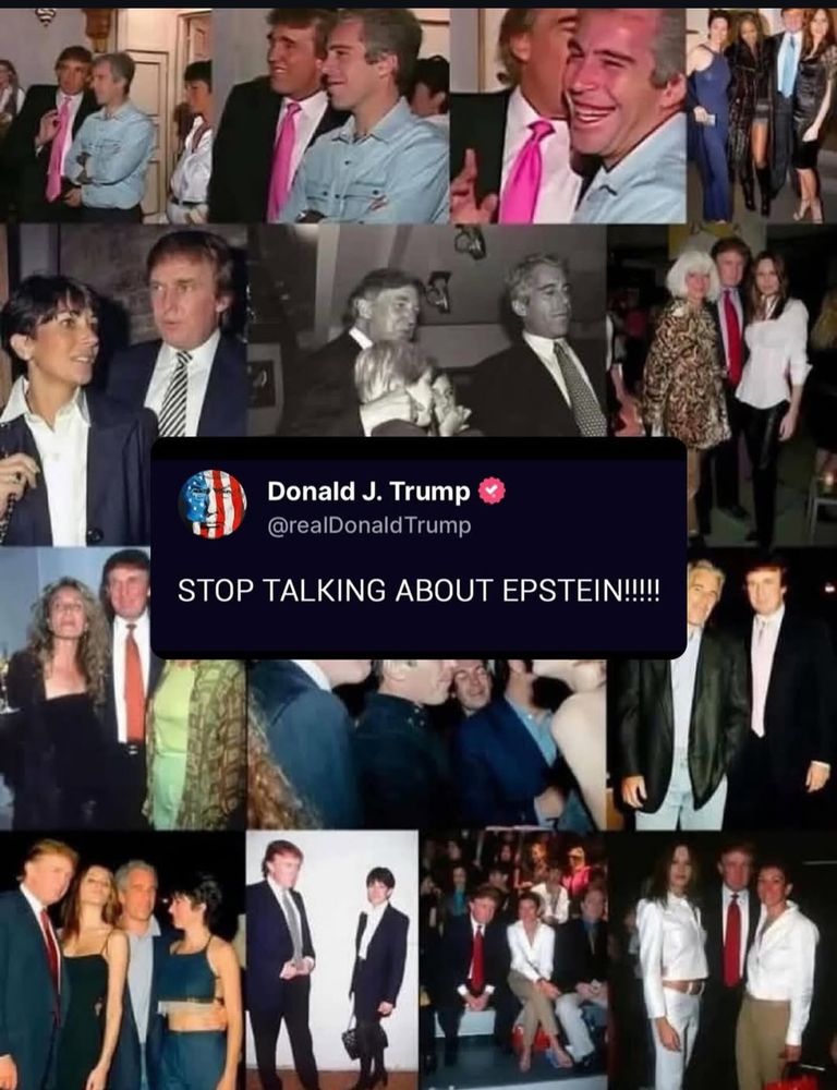 Trump saying “stop talking about Epstein” on “truth social” and someone put in front of ton of images of him and Epstein.
