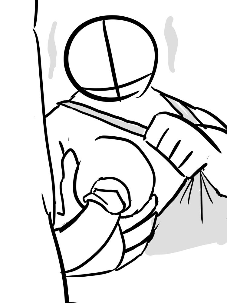 Fat man pulling his tank top, grabbing his right moob. Sweat stain on his top.

A penis pressing on his right nipples.