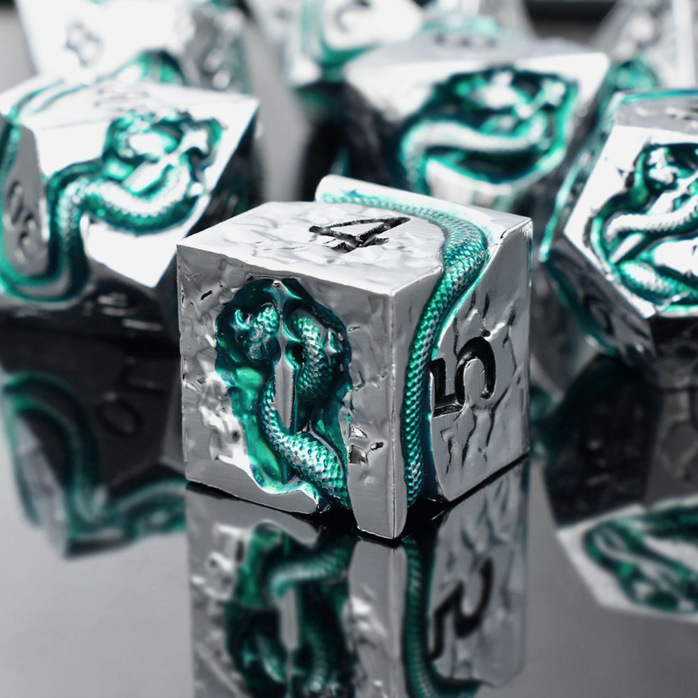 Serpent’s Dagger Dice Set is now available in six stunning colors: Voidstone, Orichalcum, Dark Silver, Silver Black, Silver White, and Rose Golden—ready to roll!