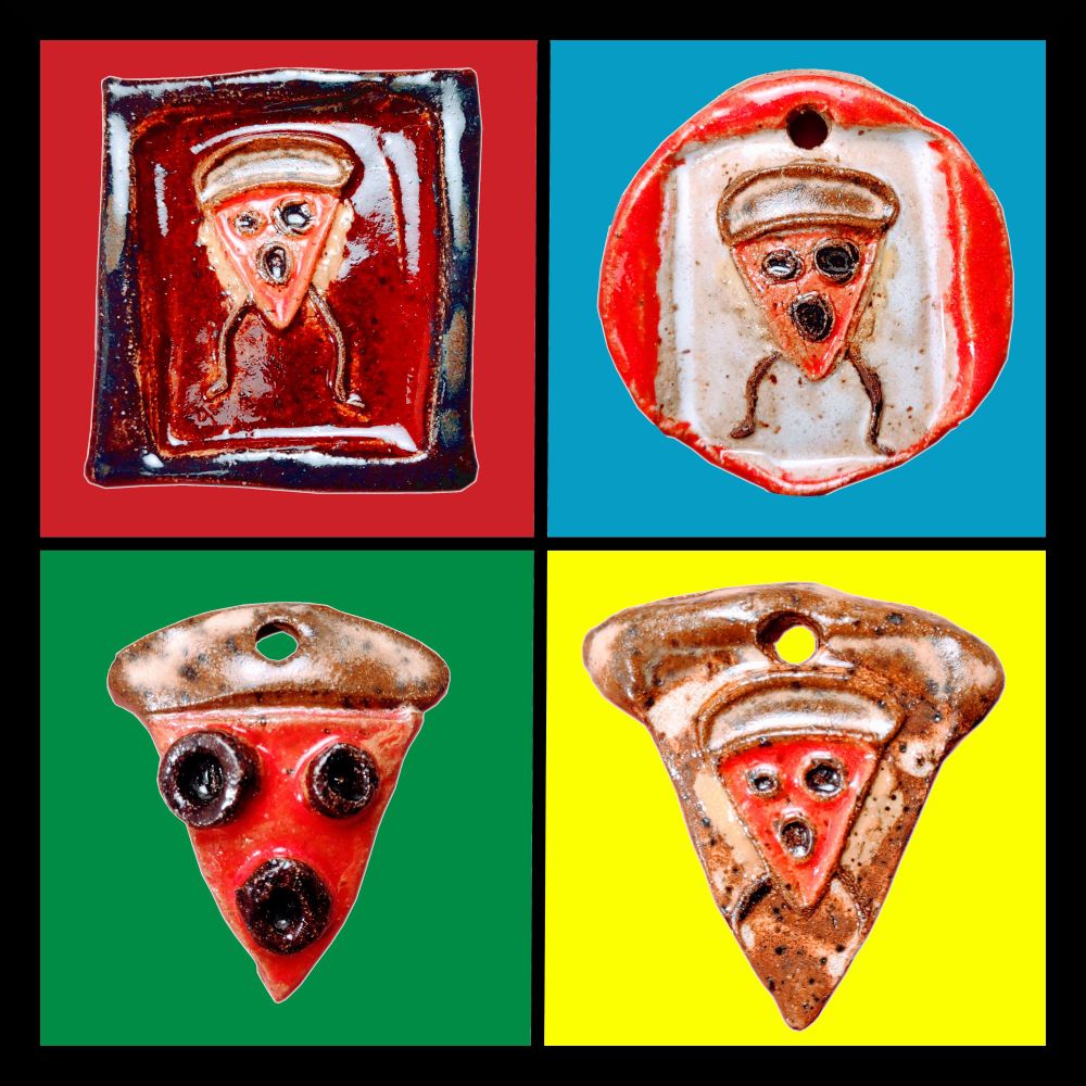 4 small ceramic pizza trinkets