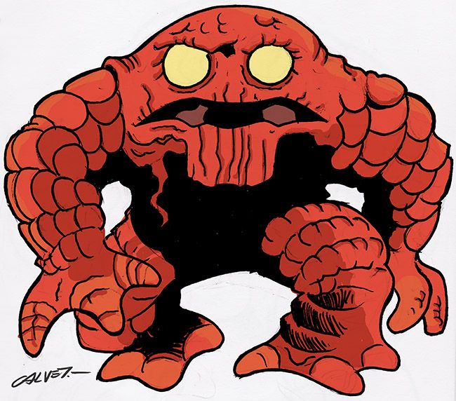 Orrgo. A monster from Atlas Comics.
Hulky, red and scaly with big round yellow eyes.
