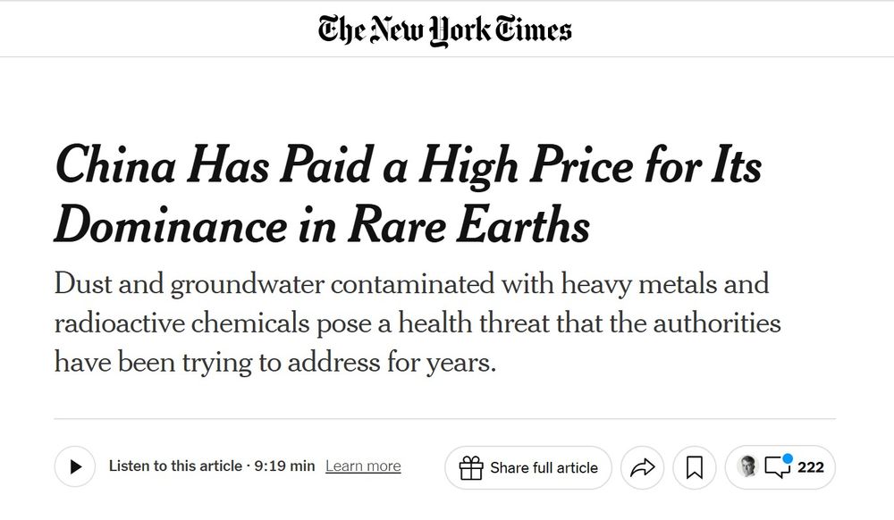 China Has Paid a High Price for Its Dominance in Rare Earths
Dust and groundwater contaminated with heavy metals and radioactive chemicals pose a health threat that the authorities have been trying to address for years.