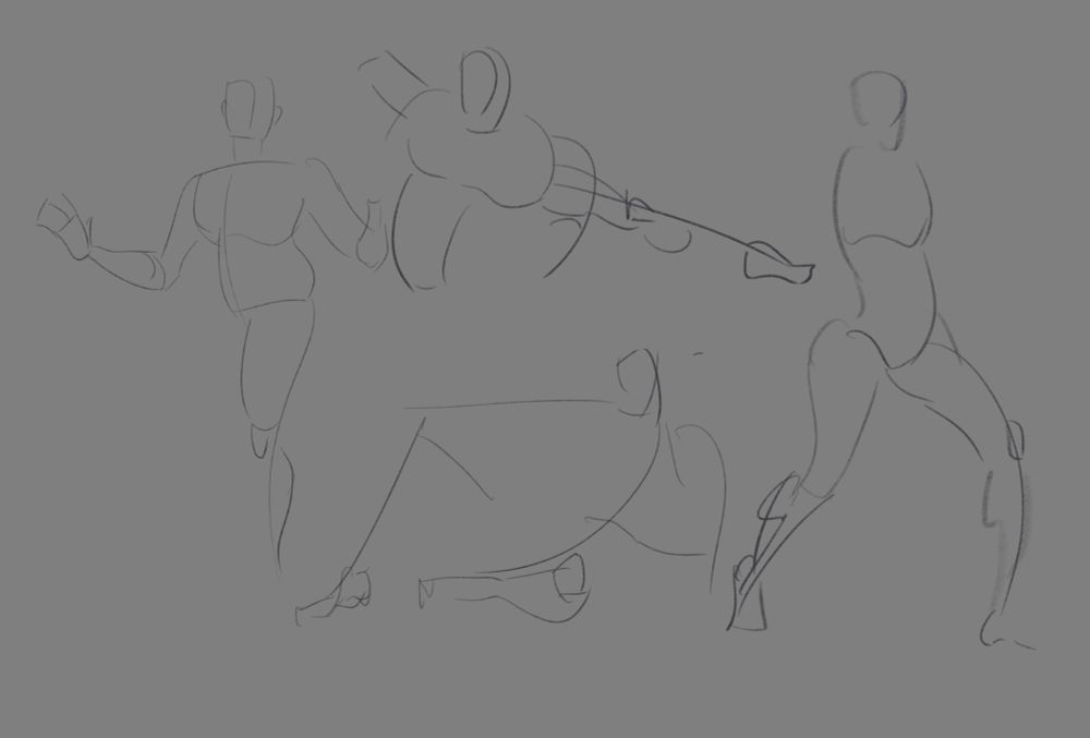 Several gesture drawings in different poses