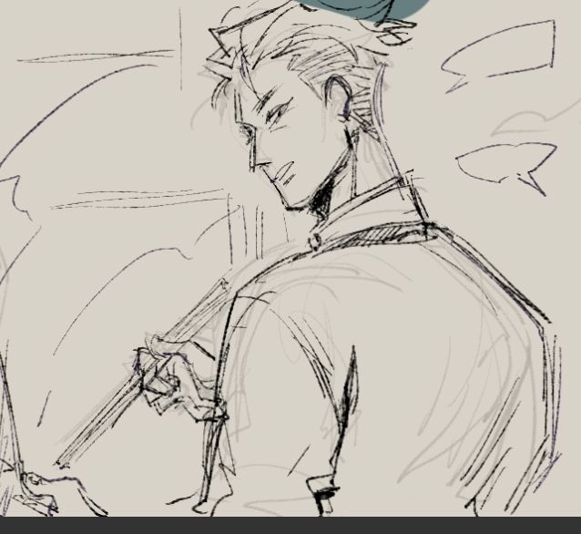 Yang cooking something off screen with long cooking chopsticks in hand , looking back over his shoulder, conversing with someone.