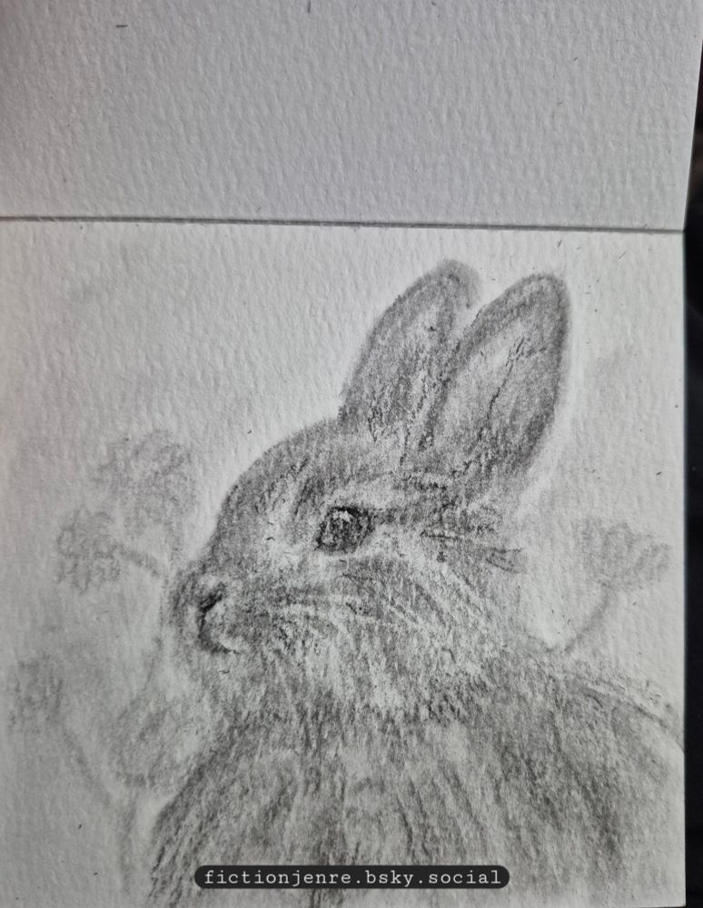 Charcoal drawing of the side profile of a bunny. 
