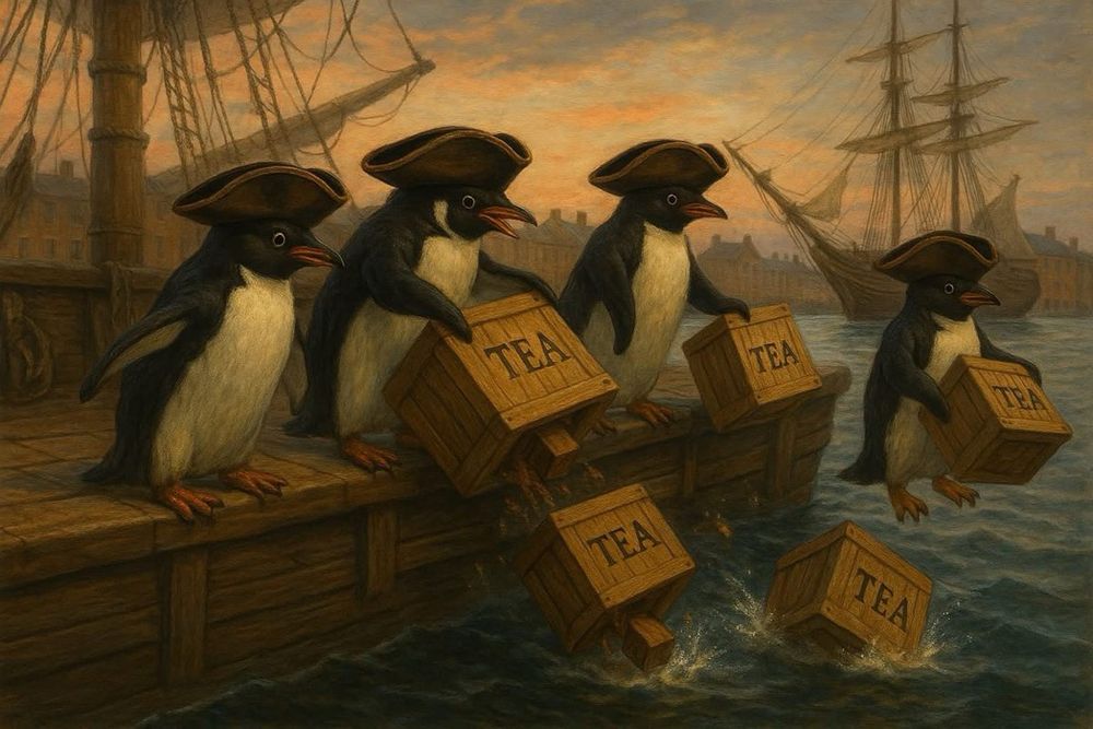 Penguins recreate the Boston Tea Party 